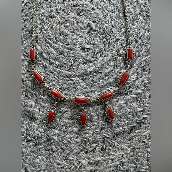 Coral Sterling Silver Necklace - Picture 2 of 5